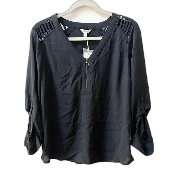 NWT Candie’s Black Cut-Out Long Sleeve Top Women’s Large Lightweight Minimalist - Picture 1 of 9